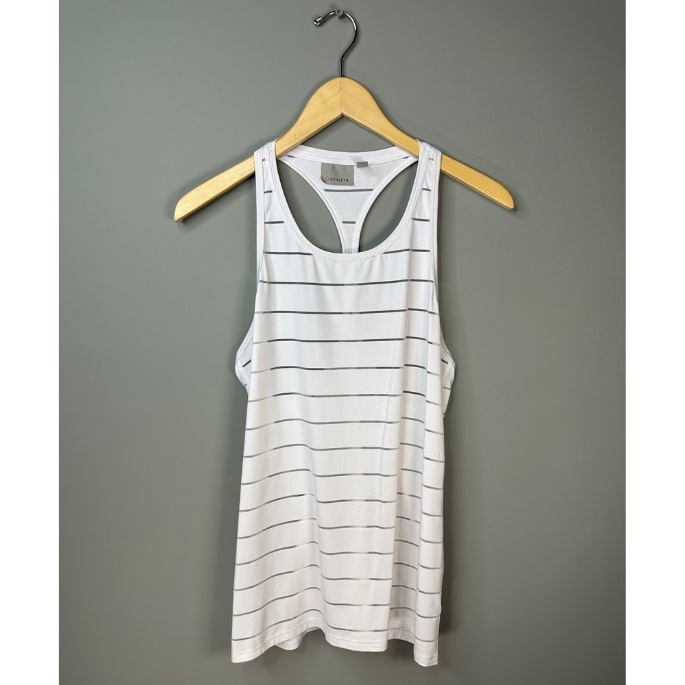 Athleta Tank Top Womens Medium White Striped Mesh Racerback Activewear